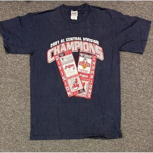 Vintage 2001 Cleveland Indians AL Central Champions T-Shirt Men's L LeeSport Y2K